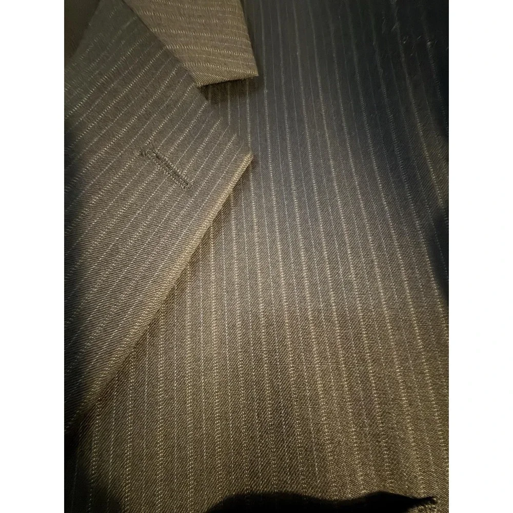 Joseph & Feiss Suit Mens 48L 46x30 Gray Wool Stripe 2 Piece Jacket Pants Formal